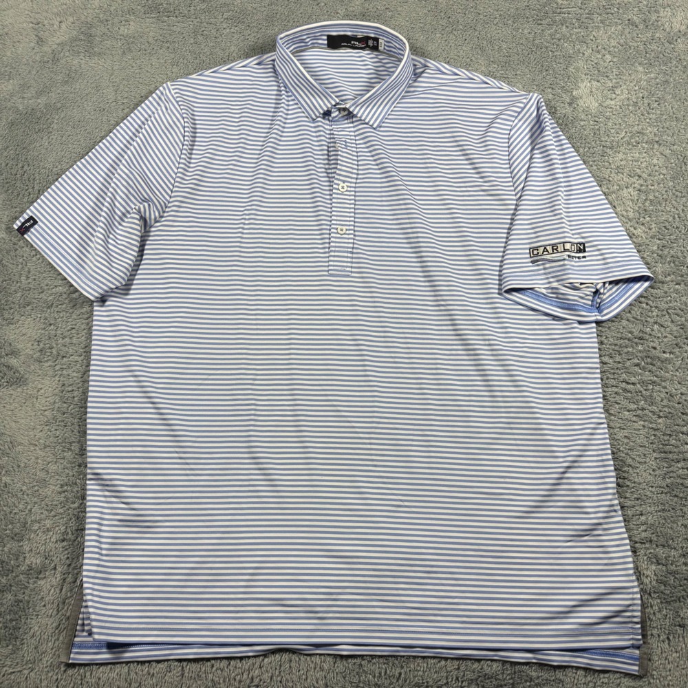 RLX Ralph‎ Lauren Mens XXL Blue White Striped Performance Golf Polo Shirt Carlon